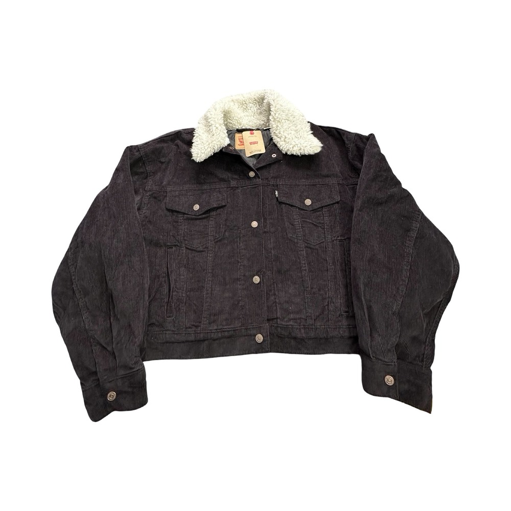 Levis Baby Cropped Trucker Jacket Womens XL Brown Corduroy Sherpa Western
